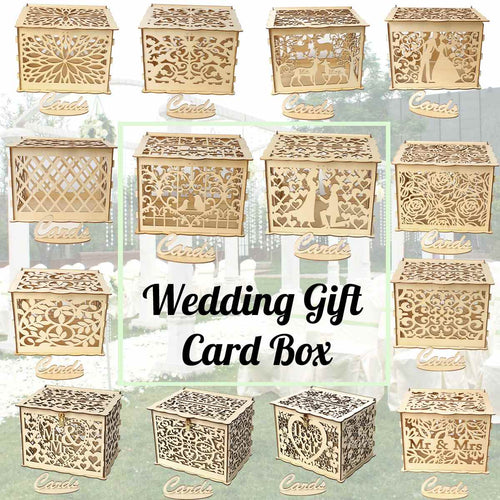 14 Types DIY Wedding Gift Card Box Wooden Money Box with Lock and Key Beautiful Wedding Decoration Supplies for Birthday Party